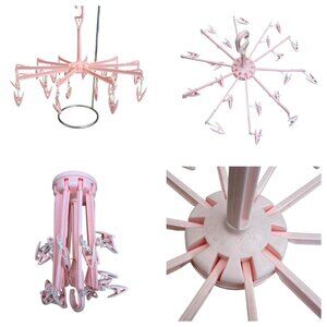 Vintage Pink Closet Laundry Room Hanging Clothesline Carousel 20 Pegs